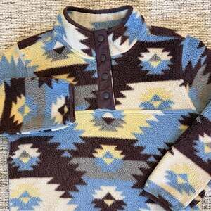 LIV Outdoor Youth L 14/16 Southwestern Aztec Printed Fleece Snap Pullover Blue